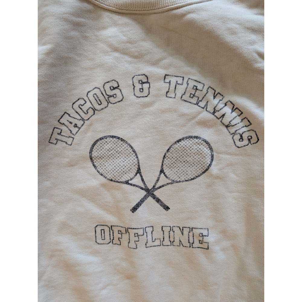 OFFLINE by Aerie Tacos & Tennis Graphic Sweatshirt Cream XS